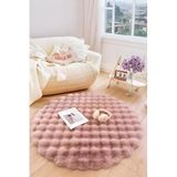 Bubble Yuvarlak Pembe Uzun Tüylü Yumuşak Peluş Kaymaz Yıkanabilir Salon Oturma Odası Balkon Halısı 100 x 100