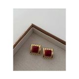 Bubbleatelier Bordo taş detaylı vintage gold küpe