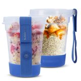 BubbleWally JoyPlus Gecelik Yulaf Kapları Kapaklı (2 Parçalı Set Vidalı Kapak) - 463 ml Kapaklı Gece Yulaf Kavanozları, Yulaf Ezmesi, Tahıl, Yoğurt, Chia Pudingi için Hava Geçirmez Kapaklı Plastik Gıda Saklama