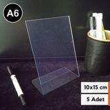 Bubi Studios 5 Adet A6 Şeffaf Broşürlük Menülük Etiketlik 15 x 10 cm Halı Mobilya Kafe A6 Masaüstü Föylük
