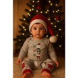 Bubiee Baby 3'Lü Yılbaşı Temalı Bebek Takım (Body +Pantlon+ Şapka )-Gri Noel Desenli