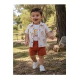 Bubiee Baby Erkek Bebek 3'Lü Yazlık Gömlekli Takım - Aslan Baskılı Tişört, Şort Ve Safari Gömlek Kombini