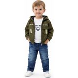 Bubiee Baby Erkek Çocuk 3'lü Takım -Haki Kapüşonlu Süet Ceket ,uzun Kolu Sweatshirt ve Jean Pantolon Kombin - Çok Renkli - 1 Yaş