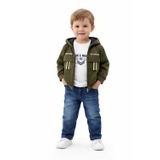 Bubiee Baby Erkek Çocuk 3'Lü Takım -Haki Kapüşonlu Süet Ceket ,Uzun Kolu Sweatshirt Ve Jean Pantolon Kombin