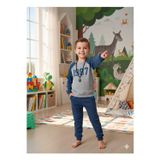 Bubiee Baby Erkek Çocuk Kolyeli 1987 Baskılı 3 İplik Şardonlu Eşofman Takımı -Mavi Gri Tam Kalıp