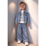 Bubiee Baby Erkek Çocuk Mavi Denim Takım - Ceket Pantolon ve Baskılı Penye Takım 3'lü Set - 4 Yaş