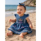 Bubiee Baby Kız Bebek Kot Elbise Unicorn Nakışlı Dantel Detaylı Mavi Denim Fırfırlı Doğum Günü Elbisesi - Kot Mavi - 18 Ay