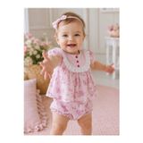 Bubiee Baby Kız Bebek Pembe Çiçekli Şortlu Takım Dantel Detaylı Bebe Yakalı Bluz Ve Şort Fırfırlı Yazlık Takım