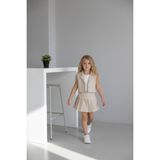 Bubiee Baby Kız Çocuk Askılı Bluzlu Pembe Crop Yelekli ve Pileli Etekli Alt Üst Takım 3'lü -Şık Bayramlık Set - 11 - 12 Yaş - Krem
