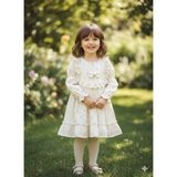 Bubiee Baby Kız Çocuk Krem Çiçek Desenli Müslin Dokulu Dantel Yaka Detaylı Fiyonklu Floral Elbise - 18 Ay - Ekru