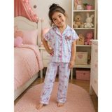 Bubiee Baby Kız Çocuk Mavi Kareli Fiyonklu Desenli Pijama Takımı -Kısa Kollu Düğmeli Pijama - 1 Yaş