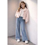 Bubiee Baby Kız Çocuk Pudra Pembe Pelüş Ceket Kısa Kollu Fitilli Body ve Jean Pantolon 3'lü Takım - 6 Yaş - Çok Renkli