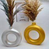 Bubistil Hediyeli-Seramik Vazo Halka Bohem Vazo Inci Gold 2'Li Set