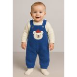 Bubito Ayı Nakışlı Kışlık Peluş Welsoft Bebek Tulum-Mavi