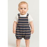 Bubito Çizgili Tshirt Detaylı Çıtçıtlı Pamuklu Yazlık Bebek Slopet Takım Mavi Erkek Çocuk İçin 6 - 9 Ay - 6 - 9 Ay