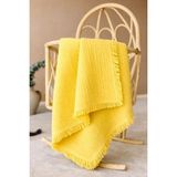 Bubito Dört Katlı Püsküllü Organik Pamuklu Müslin Battaniye 100X115 Cm-Sarı - 100 x 115 cm