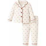 Bubito Kırmızı Beyaz Kalpli Kız Bebek 2'li Pijama Takım Uzun Kol Baskılı Desen - 1 Yaş