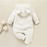 Bubito Kışlık Tatlı Kapşonlu Bebek Peluş Welsoft Tulum Beyaz - 0 - 3 Ay