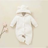 Bubito Kışlık Tatlı Kapşonlu Bebek Peluş Welsoft Tulum Beyaz - 6 - 9 Ay