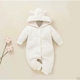 Bubito Kışlık Tatlı Kapşonlu Bebek Peluş Welsoft Tulum Beyaz - 9 - 12 Ay