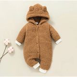 Bubito Kışlık Tatlı Kapşonlu Bebek Peluş Welsoft Tulum Kahverengi - 6 - 9 Ay