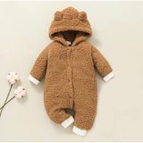 Bubito Kışlık Tatlı Kapşonlu Bebek Peluş Welsoft Tulum Kahverengi - 9 - 12 Ay
