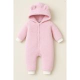 Bubito Kışlık Tatlı Kapşonlu Bebek Tulum Pembe Welsoft Peluş Unisex Özel Olayda Rahatlık Sunar - 0 - 3 Ay
