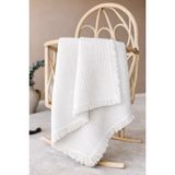 Bubito Organik Pamuklu 4 Kat Püsküllü Müslin Bebek Battaniyesi 100x115 cm - Beyaz - 100 x 115 cm