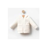 Bubito Tavşan Nakışlı Fermuarlı Cepli Kız Bebek Peluş Welsoft Kışlık Hırka-Beyaz