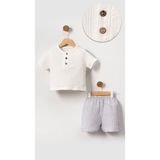 Bubito Unisex Bebek&çocuk %100 Pamuklu Çizgili Düğmeli Müslin Şort Takım-Gri - 2 Yaş