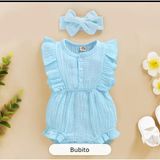 Bubito Unisex Kız Bebek&çocuk %100 Pamuklu Bandanalı Tulum-Mavi - 1,5 - 2 Yaş