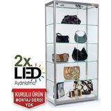 bubizde Camlı Vitrin - Cam Dolap - Camlı Koleksiyon Vitrini - Teşhir Vitrini - Kupa Dolabı 180X80X40 cm