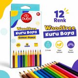 Bubu Woodfree Kuru Boya Kalemi 12 Renk 2.4 mm Ağaç Içermez Canlı Renkli Okul Öncesi Boyama Kalemi