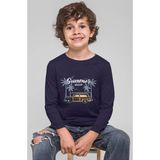 Bubuga Erkek Çocuk Lacivert Yazlık Tişört - Araba ve Palmiye Desenli, Uzun Kollu - 6 Yaş