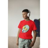 Bubuga Erkek Çocuk Pamuk Tenis Raket Baskılı Kısa Kol Tshirt - 4 Yaş - Kırmızı