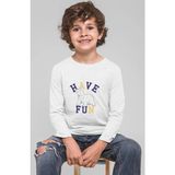 Bubuga Erkek Çocuk Uzun Kollu %100 Pamuk Polar Ayı Baskılı Tişört - Have Fun Temalı - Beyaz - 7 Yaş