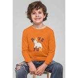 Bubuga Erkek Çocuk Uzun Kollu %100 Pamuk Polar Ayı Baskılı Tişört - Have Fun Temalı - Turuncu - 9 Yaş