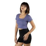BUCADO Mor Havuz Yaka Fitted/vücuda Oturan Kısa Kol Crop Tişört