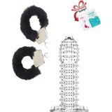 Buççin Online Mağaza Fantezi Siyah Metal Kelepçe-Sınırsız Kullanımlı Tırtıklı Şeffaf Prezervatif+Genital Mendil/jek - Çok Renkli