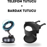Buççin Online Mağaza Güçlü Mıknatıslı Vantuzlu Araç Içi Telefon Tutucu - Magsafe Iphone Uyumlu Vakumlu Akrobat Siyah Sili