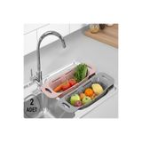 buççin online mağaza Sürgülü Ayarlanabilir Pratik Lavabo Süzgeci,Ayarlı Evye,Meyve Sebze Salata Yıkama Pembe-Gri 2 ADET P