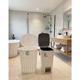 Buclee Bambu Görünümlü Halatlı Çamaşır Sepeti 65 Lt ve Pedallı Iç Kovalı Çöp Kovası 40 Lt Banyo Seti - Beyaz
