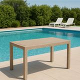 Buclee Kahverengi Rattan Görünümlü Bahçe Masası - 80X140 cm Camsız Dış Mekan Masası - Cappuccino