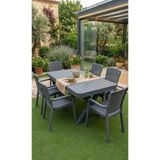 Buclee Rattan Görünümlü Bahçe Masa Sandalye Takımı - 90X150 x Ayak Masa ve 6 Adet Istiflenebilir Sandalye Seti - Antrasit