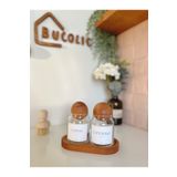 Bucolic 2’li Ahşap Kapaklı Cam Pamukluk Seti / Cotton- Cotton Bud / Ahşap Küçük Boy Stand