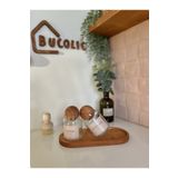 BUCOLIC 2’li Ahşap Kapaklı Cam Pamukluk Seti / Cotton - Cotton Bud Vintage Etiket /Ahşap Büyük Boy Stand