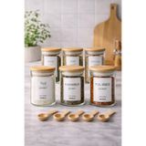 BUCOLIC 6’lı Cam Baharatlık Seti – Bambu Kapaklı & 6 Kaşıklı | 250 ml
