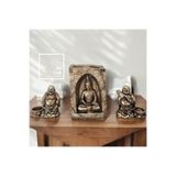 Buda Figürlü 3'lü Mumluk Seti, Meditasyon Temalı Dekoratif Obje, Ev Hediyesi Biblo 77-2 Gümüş Gri 10 x 10