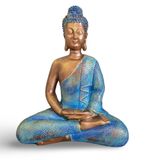 Buda Figürü El Yapımı El Boyama Uzak Doğu Temalı Yoga Meditasyon Bronz Gold Turkuaz Patina Rölyef Kabartmalı Sanatsal Dekoratif Obje 36 X 27 X 12 Cm