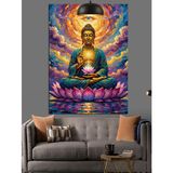 Buda Mor Lotusta Otururken Meditasyon Hali Dekoratif Kanvas - Mdf Ahşap Tablo